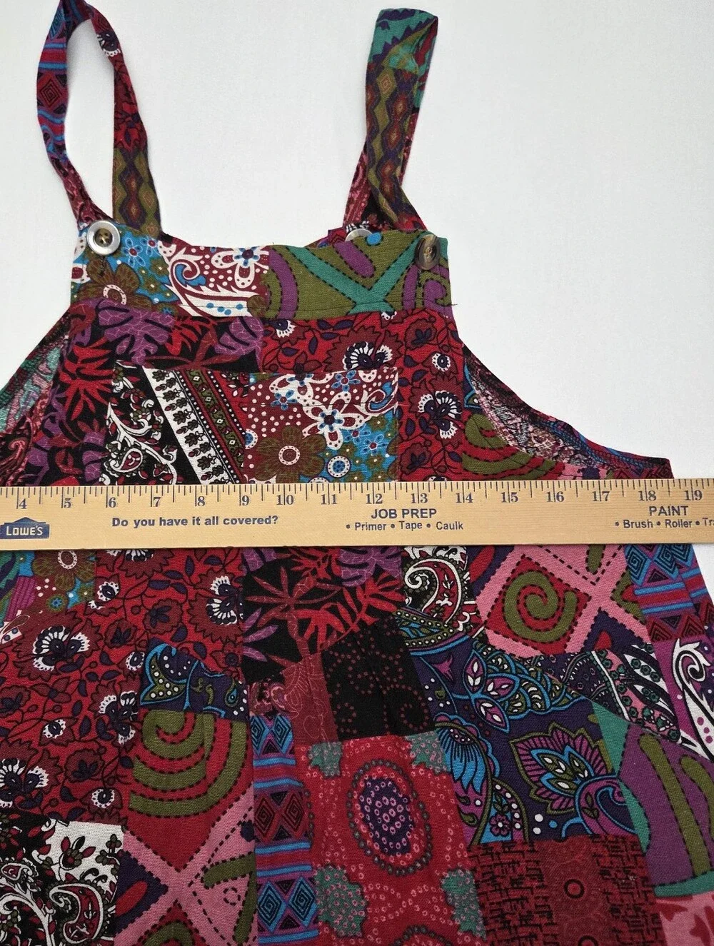 Colorful Patchwork Boho Overalls Jumpsuit Size Small 65% Cotton Festival Hippie